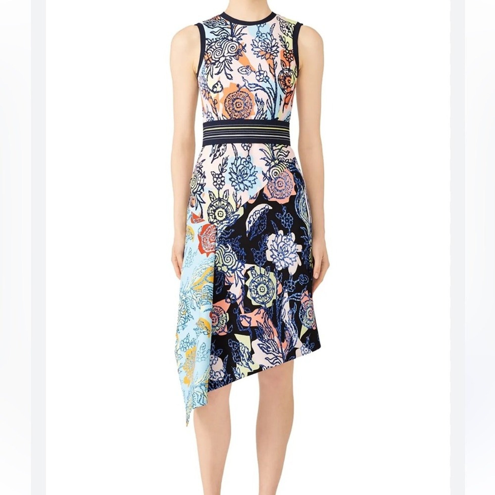 Peter Pilotto Size 10 Patchwork Drape floral Multicolor Asymmetrical‎ dress